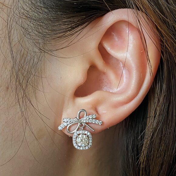 NEW Certified 1ct. t.w. Moissanite Halo Bow Knot Earrings - Picture 4 of 4